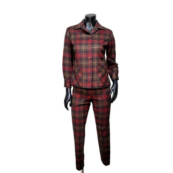 Vintage 60s Handmade Wool Blend Plaid Jacket & Peddle Pusher Pants Outfit Set - Picture 1 of 13